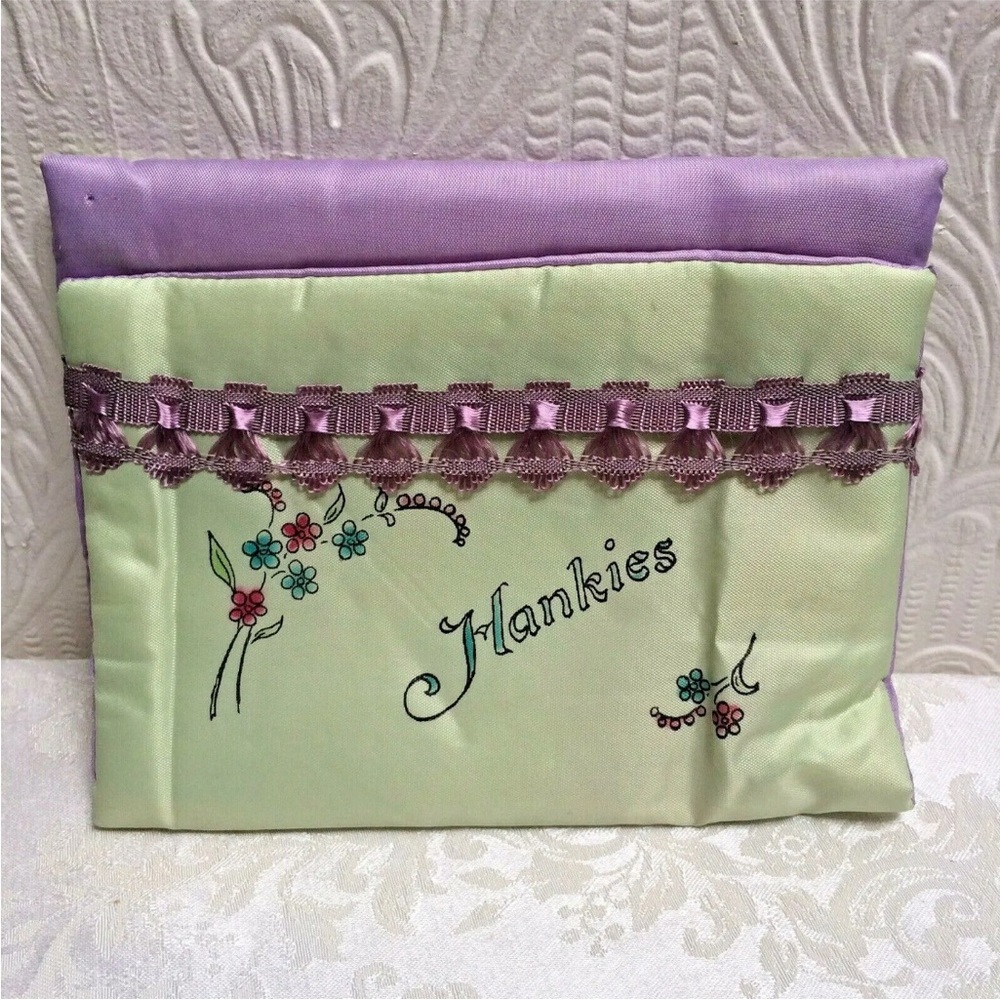 Vintage Green & Lavender 1920’s Hand Painted Hankies Pouch